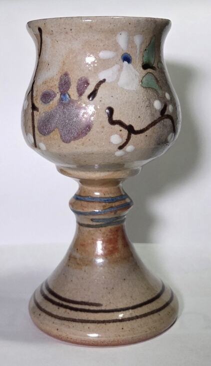 Monogram Other - Vintage Signed Studio Art Pottery Wine Goblet Monogram Chop Mark Floral